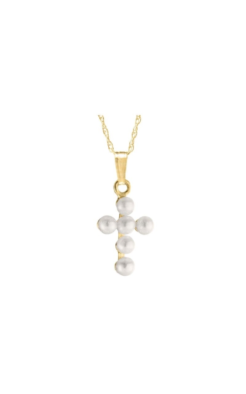 14K Yellow Gold Pearl Cross Pendant, 15