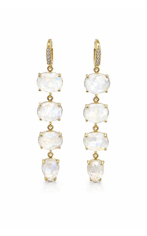 18K Yellow Gold 4 Tier Rainbow Moonstone and Diamond Drop Earrings