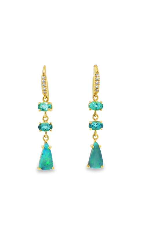 18K Yellow Gold Blue Topaz And Opal 2 Tierjoyce Earrings