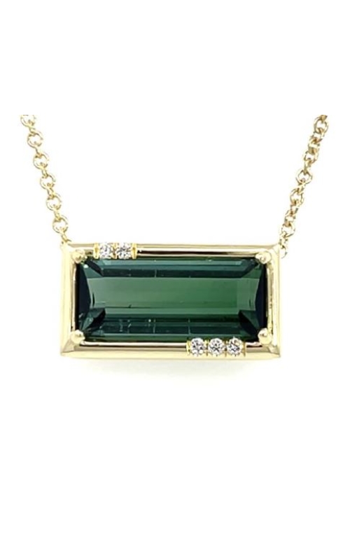 18K Yellow Gold Emerald Cut Green Tourmaline and Diamond Necklace