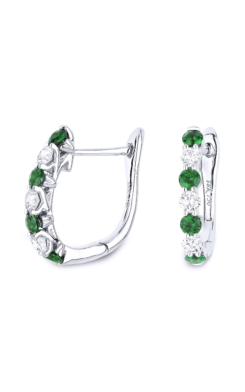 14K White Gold Diamond & Emerald Huggie Earrings