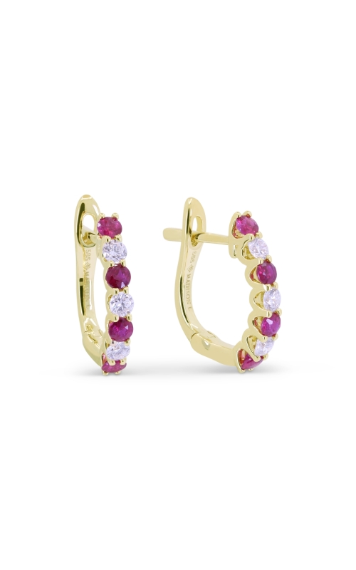 14K Yellow Gold Ruby And Diamond Huggie Earrings