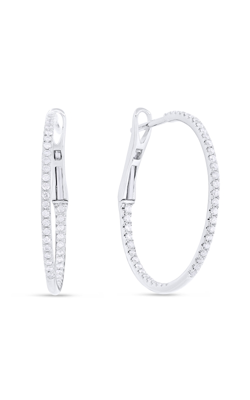 14K White  Gold Round Diamond In And Out Hoop Earrings