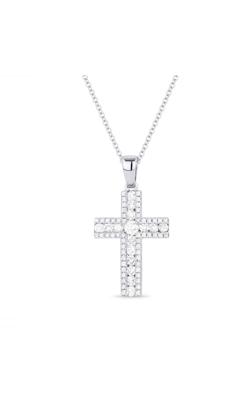 14K White Gold Round Diamond Cross Pendant