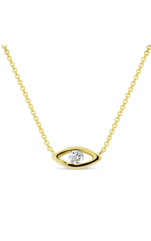14K Yellow Gold Round Diamond Evil Eye Necklace