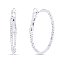 14K White Gold Round Diamond In And Out Hoop Earrings