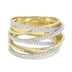 14K Yellow Gold Round Diamond Crossover Ring