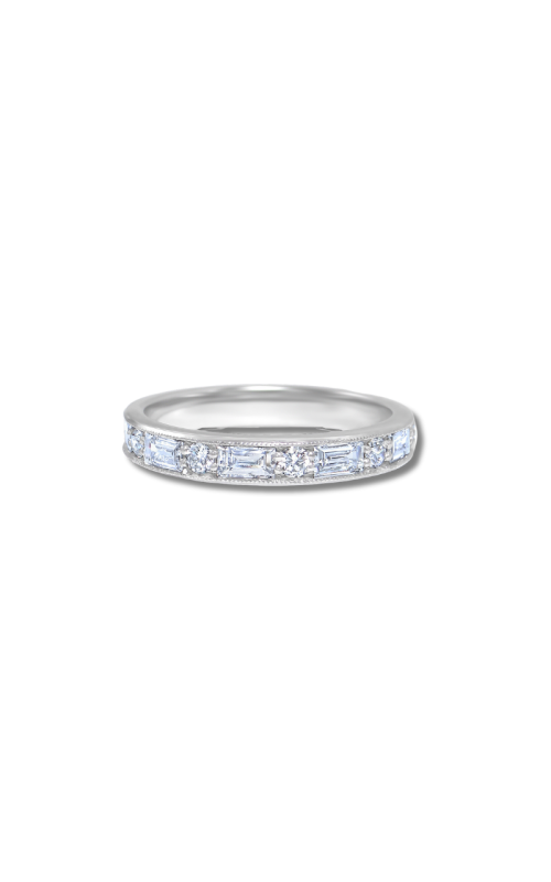 18K White Gold Alternating Round and Baguette Channel Band