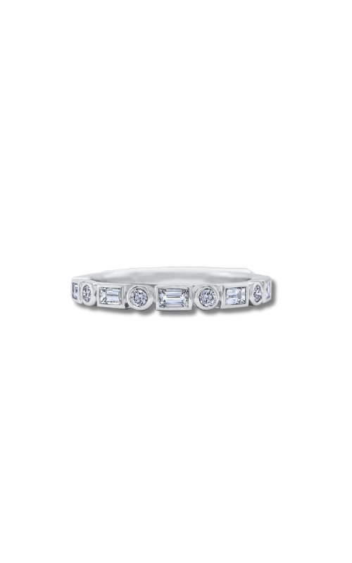 18K White Gold Alternating Round and Baguette Diamond Band