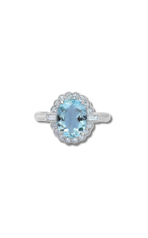 14K White Gold Aquamarine Diamond Halo Ring