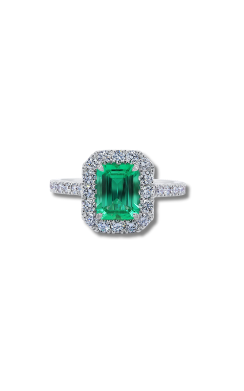 18K White Gold Emerald Diamond Halo Ring