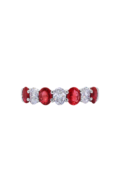 18K White Gold Ruby And Diamond Oval Band