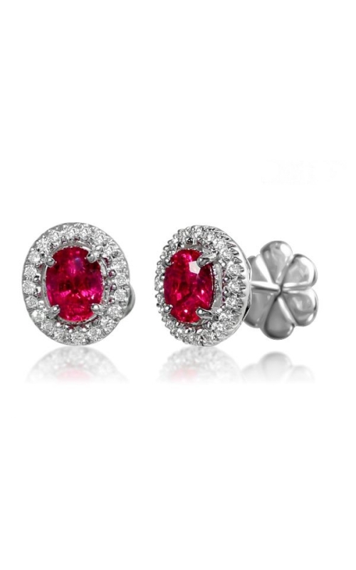 18K White Gold Oval Ruby and Diamond Halo Studs