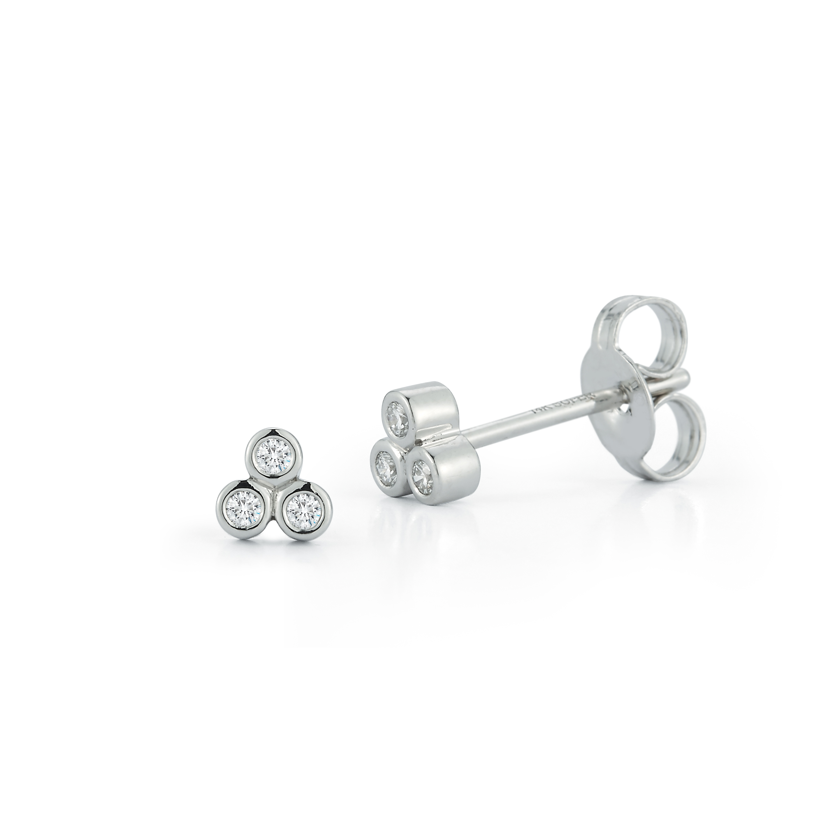 14K White Gold 3 Stone Diamond Bezel Studs