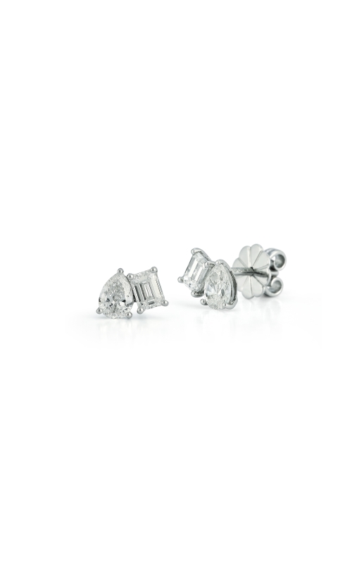 14K White Gold Emerald Pear Cut Diamond Studs