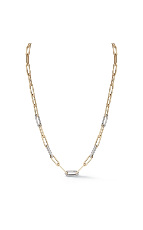 14K Two Tone Paperclip Solid Gold Link Necklace with 5 Diamond Pave Links