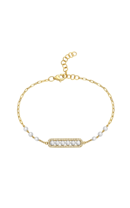 14K Yellow Gold Diamond And Pearl Bracelet