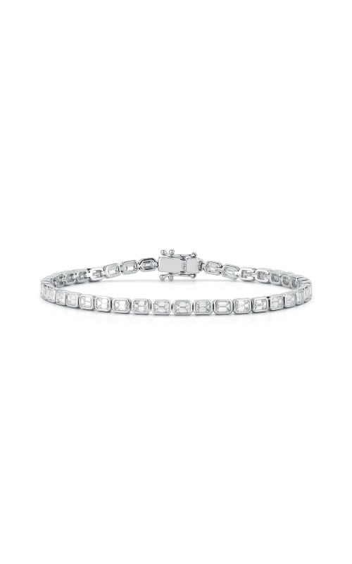 14K White Gold Emerald Cut Diamond Bezel Set Bracelet