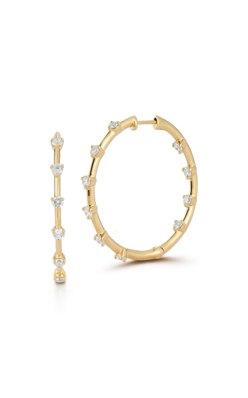 14K Yellow Gold 1 inch In and Out Pave Diamonds with Raised Diamond Hoop Earrings