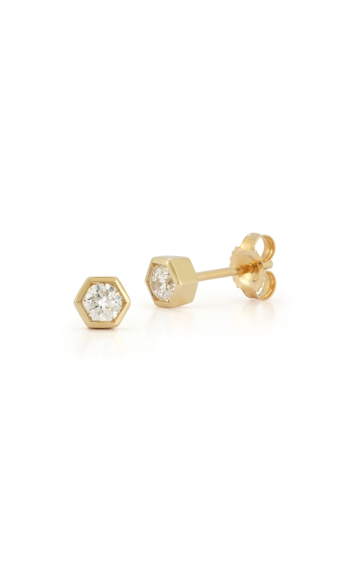 14K Yellow Gold Hexagon Diamond Stud