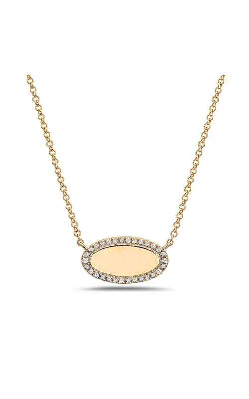14K Yellow Gold Diamond Oval Disc Necklace