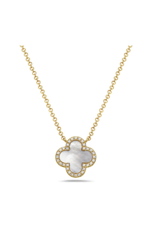 14K Yellow Gold Mother Of Pearl Diamond Clover Necklace