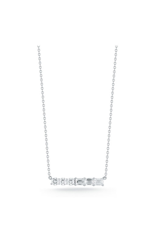 14K White Emerald Cut Diamond Bar Necklace