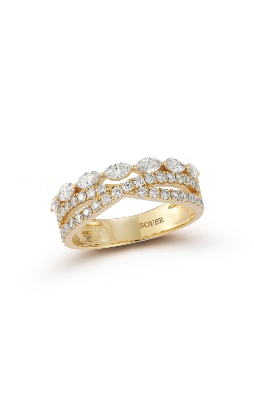 14K Yellow Gold Crossover 3 Row Diamond Band