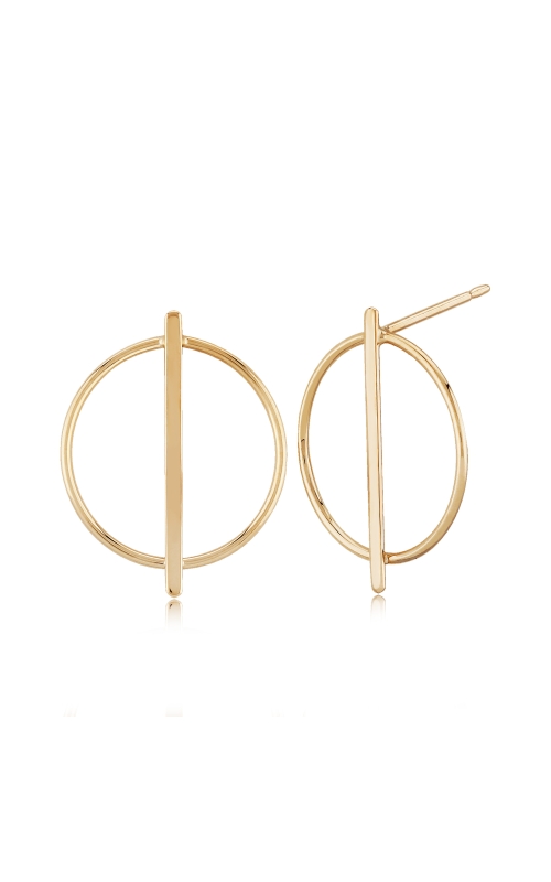 14K Yellow Gold Circle With Bar Stud Earrings