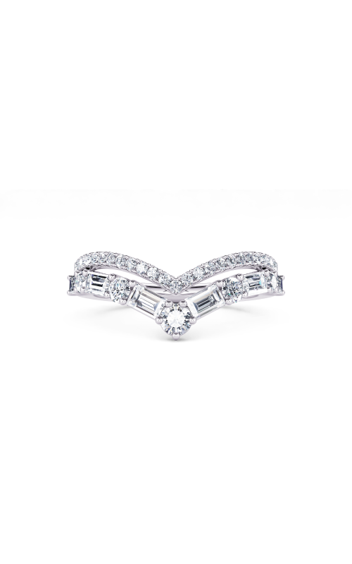 14K White Gold Baguette And Round Diamond Double Row Band