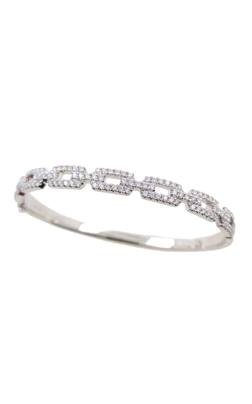14K White Gold Round Diamond Link Bangle