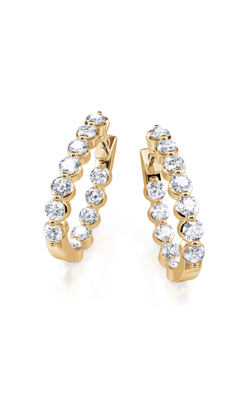 14K Yellow Gold Round Diamond In And Out Hoop Earrings