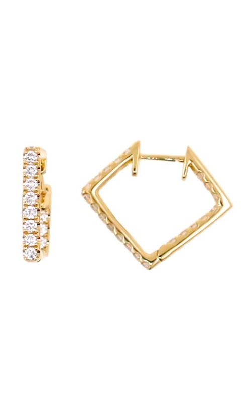18K Yellow Gold Round Diamond Angled In And Hoop Earrings