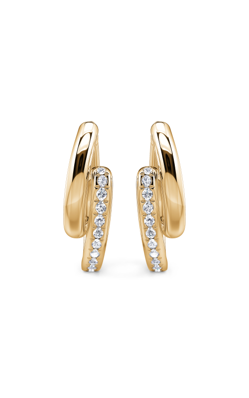 14K Yellow Gold Round Diamond Bypass Hoop Earrings