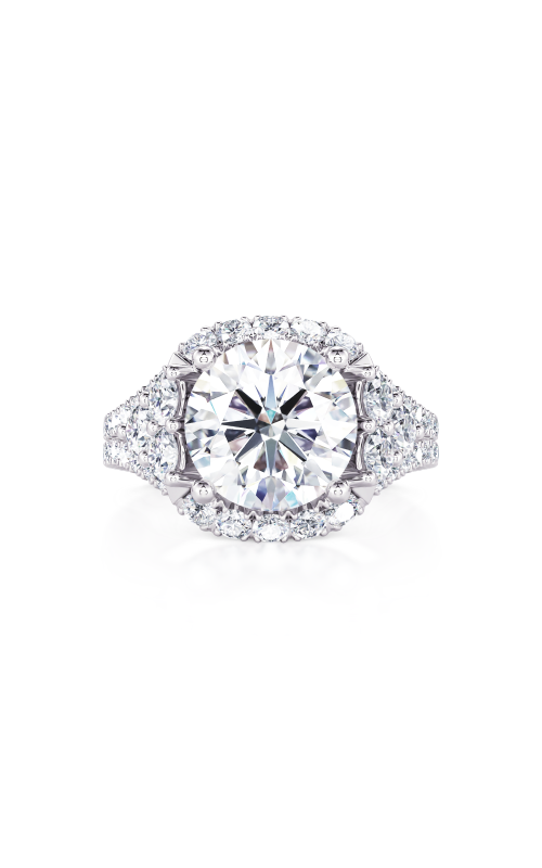 14K White Gold Round Halo Pave Diamond Engagement Ring
