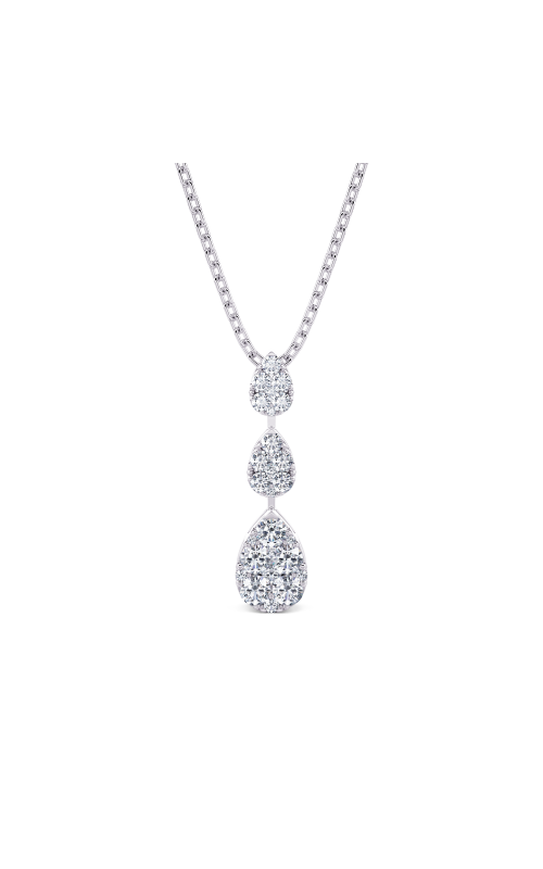 14K White Gold Round Diamond Drop Pendant, 18