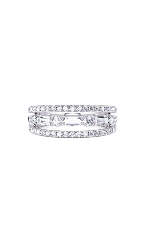 14K White Gold Round And Baguette Diamond Band