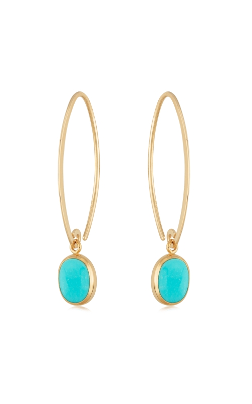 14K Yellow Gold Oval Turquoise Drop Earrings