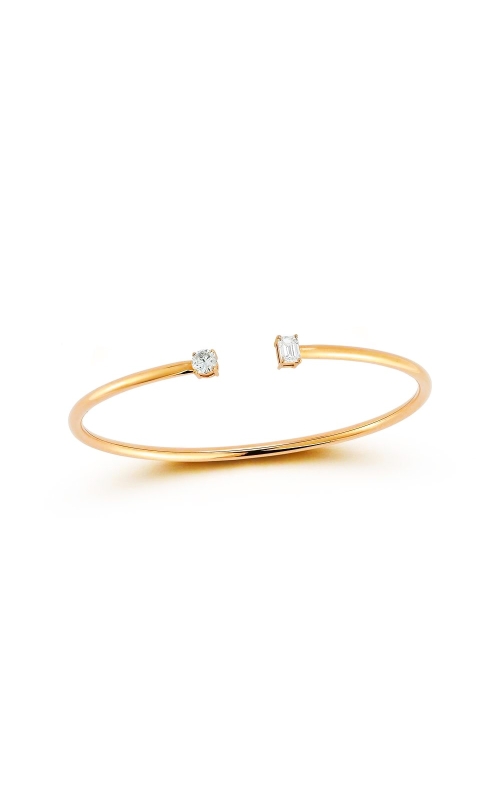 14K Yellow Gold Open Bangle with Round And Emerald Cut Diamonds