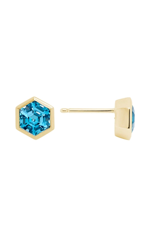 14K Yellow Gold Swiss Blue Topaz Hexagon Stud Earrings