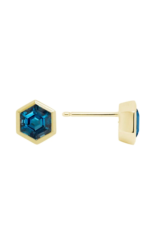 14K Yellow Gold Blue Topaz Hexagon Stud Earrings