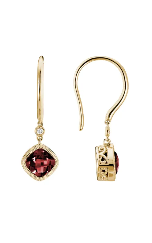14K Yellow Gold Garnet Dangle Diamond Earrings