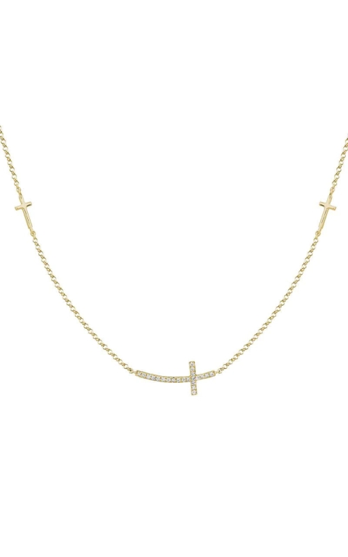 14K Yellow Gold Sideway Cross Diamond Necklace