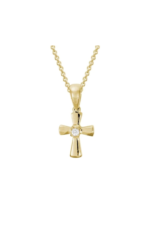 14K Yellow Gold Round Diamond Cross Necklace