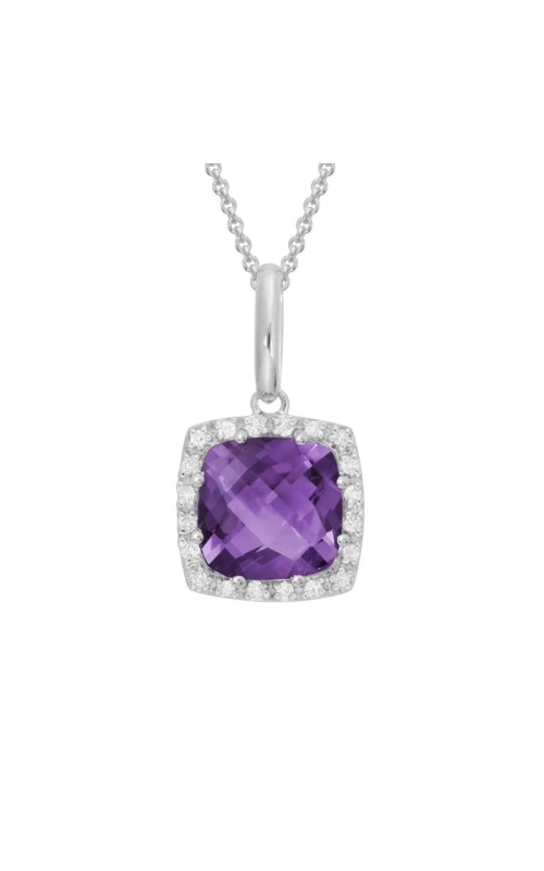 14K White Gold Amethyst Diamond Halo Pendant
