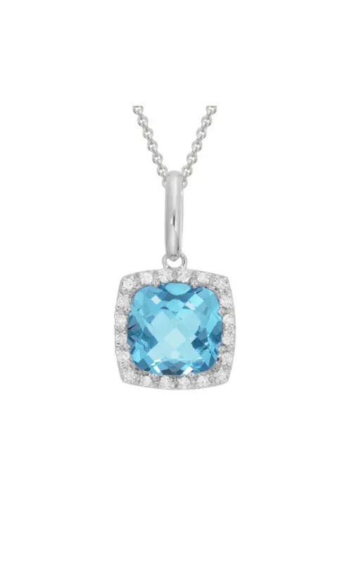 14K White Gold Aquamarine Diamond Halo Pendant