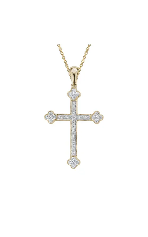 14K Yellow Gold Milgrain Diamond Cross