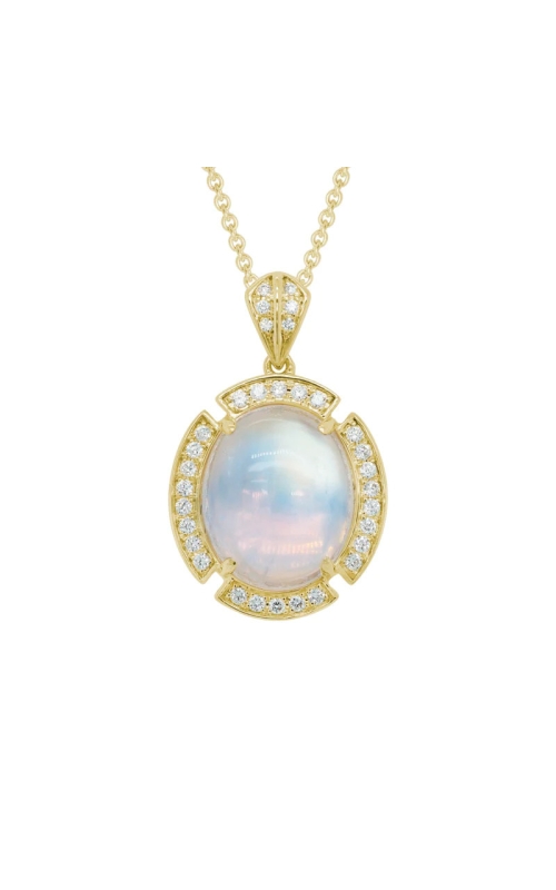 14K Yellow Gold Moonstone Diamond Pendant