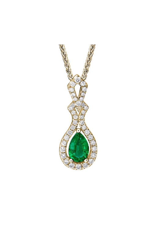 14K Yellow Gold Emerald and Diamond Pendant