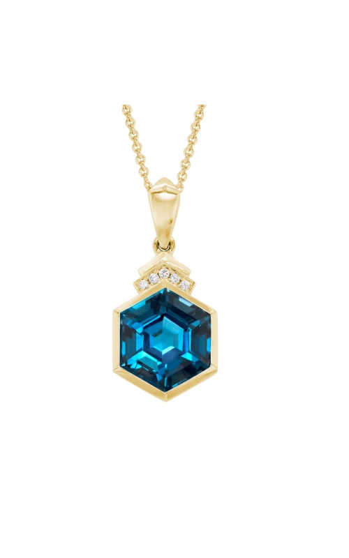 14K Yellow Gold London Blue Hexagon Diamond Pendant